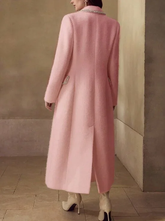 Pink Preppy Women's Rhinestone Double-Breasted Overcoat - Picture 2 of 7